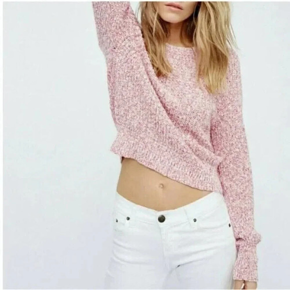 Free People Electric City Pink White Marled Scoop Neck Sweater - Picture 8 of 8